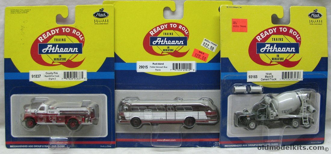 Athearn HO Athearn HO Scale Rock Island Flxible Visicoach Bus /  Mack B Fire Engine #2 County Fire / Mack B Cement Truck TEWS plastic model kit